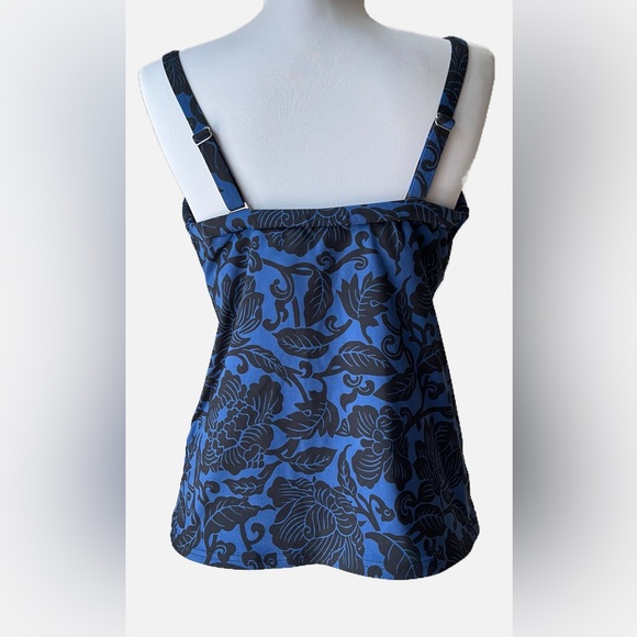SOLD Lands' End Women's Bl/Blk  Floral Underwire Swim Tankini Top Pads 10 DD - Picture 4 of 14